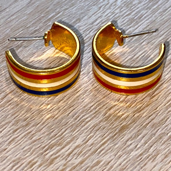 SOLD! ❌💥American Patriotic Gold Red White Blue Hoops - Picture 11 of 14